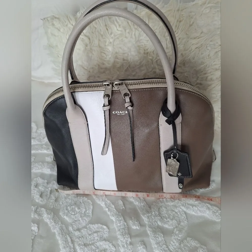 Coach Color Block Black, White, Brown, Leather Purse, Bowling Bag - Picture 11 of 16